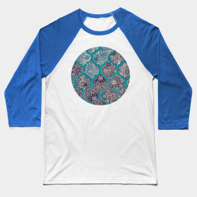 Moroccan Floral Lattice Arrangement - teal Baseball T-Shirt by micklyn